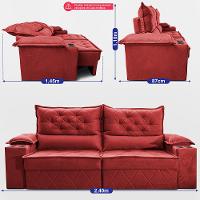 Sofá Retrátil e Reclinável 2,40m com Porta Copos e Molas Cosmos Velusoft Vermelho Cama inBox - 3