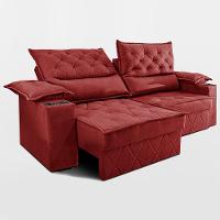 Sofá Retrátil e Reclinável 2,40m com Porta Copos e Molas Cosmos Velusoft Vermelho Cama inBox - 6