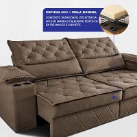 Sofá Retrátil e Reclinável 2,40m com Porta Copos e Molas Cosmos Velusoft Castor Cama inBox