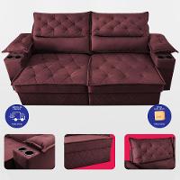 Sofá Retrátil e Reclinável 2,10m com Porta Copos e Molas Cosmos Velusoft Vinho Cama inBox - 5