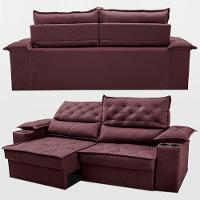 Sofá Retrátil e Reclinável 2,10m com Porta Copos e Molas Cosmos Velusoft Vinho Cama inBox - 7