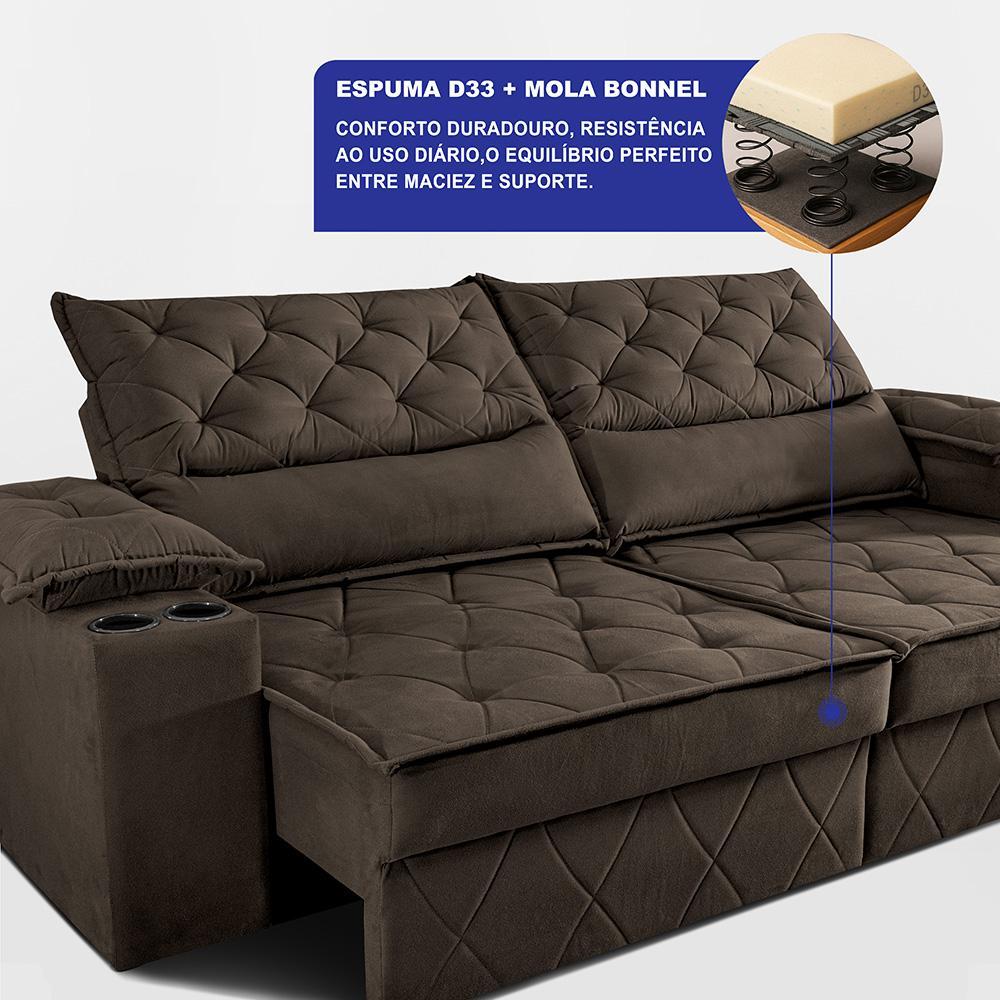 Sofá Retrátil e Reclinável 2,40m com Porta Copos e Molas Cosmos Velusoft Café Cama inBox - 4