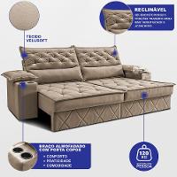 Sofá Retrátil e Reclinável 2,40m com Porta Copos e Molas Cosmos Velusoft Bege Cama inBox - 2