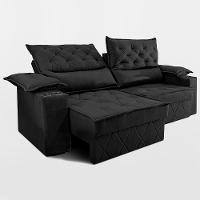 Sofá Retrátil e Reclinável 2,10m com Porta Copos e Molas Cosmos Velusoft Preto Cama inBox - 6