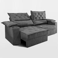 Sofá Retrátil e Reclinável 2,10m com Porta Copos e Molas Cosmos Velusoft Cinza Cama inBox - 6
