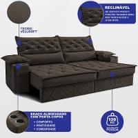 Sofá Retrátil e Reclinável 2,10m com Porta Copos e Molas Cosmos Velusoft Café Cama inBox - 2