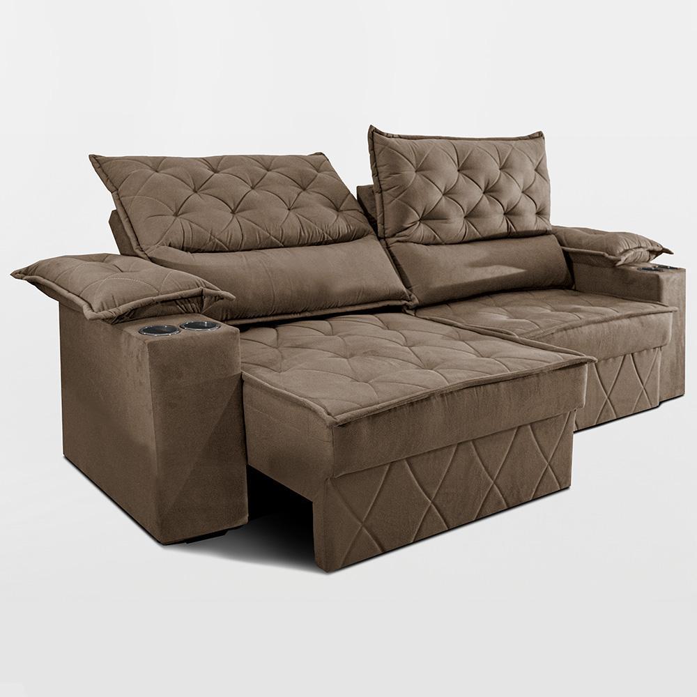Sofá Retrátil e Reclinável 2,10m com Porta Copos e Molas Cosmos Velusoft Castor Cama inBox - 6