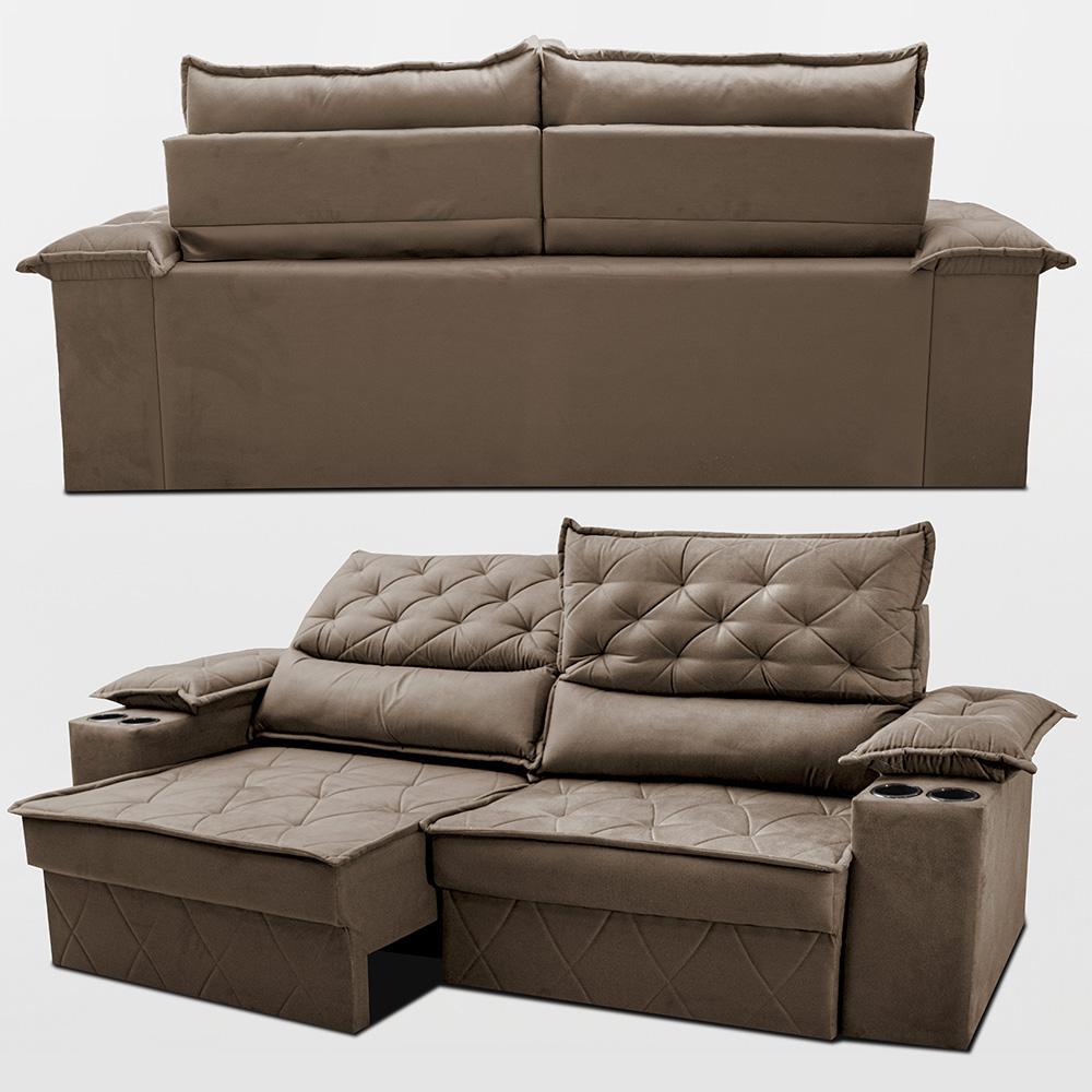 Sofá Retrátil e Reclinável 2,10m com Porta Copos e Molas Cosmos Velusoft Castor Cama inBox - 7