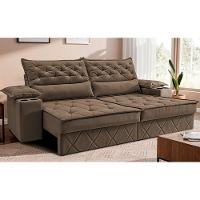 Sofá Retrátil e Reclinável 2,10m com Porta Copos e Molas Cosmos Velusoft Castor Cama inBox - 1