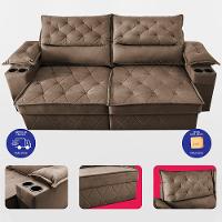Sofá Retrátil e Reclinável 2,10m com Porta Copos e Molas Cosmos Velusoft Castor Cama inBox - 5