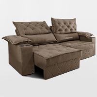 Sofá Retrátil e Reclinável 2,10m com Porta Copos e Molas Cosmos Velusoft Castor Cama inBox - 6