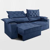 Sofá Retrátil e Reclinável 2,10m com Porta Copos e Molas Cosmos Velusoft Azul Cama inBox - 6