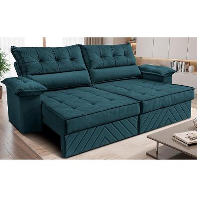 Sofá Retrátil e Reclinável 3,00m com Molas e Espuma D33 Thunder Velusoft Petróleo Cama inBox
