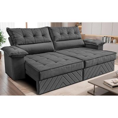 Sofá Retrátil e Reclinável 2,60m com Molas e Espuma D33 Thunder Velusoft Cinza Cama inBox