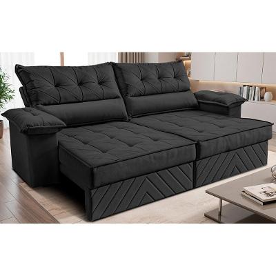 Sofá Retrátil e Reclinável 3,00m com Molas e Espuma D33 Thunder Velusoft Preto Cama inBox