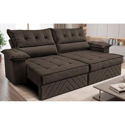 Sofá Retrátil e Reclinável 3,00m com Molas e Espuma D33 Thunder Velusoft Café Cama inBox