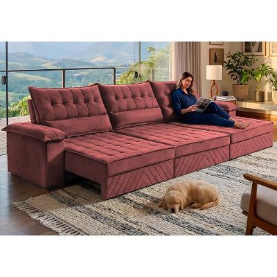 Sofá Retrátil e Reclinável 4,20m com Molas e Espuma D33 Thunder Velusoft Vermelho Cama inBox