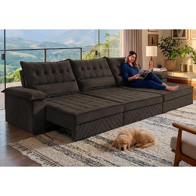 Sofá Retrátil e Reclinável 4,20m com Molas e Espuma D33 Thunder Velusoft Café Cama inBox
