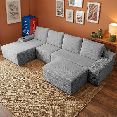 Sofá Evo 3,40m Molas Ensacadas com Apoio Chaise Lounge Esquerda Velourê  Cinza Claro Cama inBox