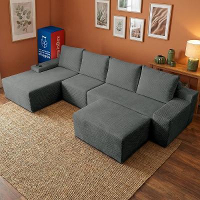 Sofá Evo 3,40m Molas Ensacadas com Apoio Chaise Lounge Esquerda Velourê  Cinza Escuro Cama inBox