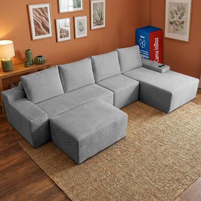 Sofá Modular Evo 4 Lugares com apoio Chaise Dir Four 3,40m Boost Tech Velourê Cinza Claro Cama inBox