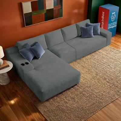 Sofá Evo 3,40m Molas Ensacadas com Chaise Lounge Esquerda Velourê Cinza Escuro Cama inBox