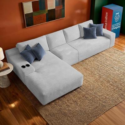 Sofá Evo 3,40m Molas Ensacadas com Chaise Lounge Esquerda Velourê Cinza Claro Cama inBox