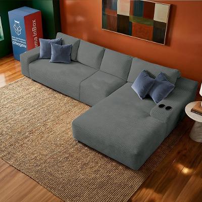 Sofá Modular Evo de 4 Lugares com Chaise Dir Three 3,40m Boost Tech Velourê Cinza Escuro Cama inBox