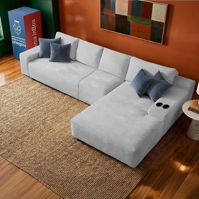 Sofá Modular Evo de 4 Lugares com Chaise Dir Three 3,40m Boost Tech Velourê Cinza Claro Cama inBox
