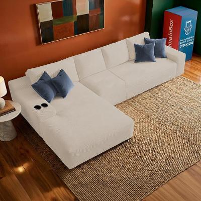 Sofá Evo 3,40m Molas Ensacadas com Chaise Lounge Esquerda Velourê Bege Cama inBox