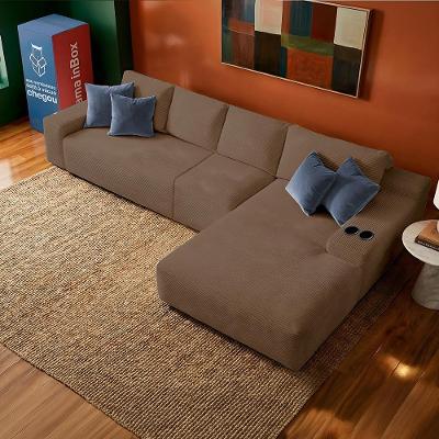 Sofá Modular Evo de 4 Lugares com Chaise Dir Three 3,40m Boost Tech em Velourê Marrom Cama inBox