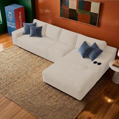 Sofá Modular Evo de 4 Lugares com Chaise Dir Three 3,40m Boost Tech em Velourê Bege Cama inBox