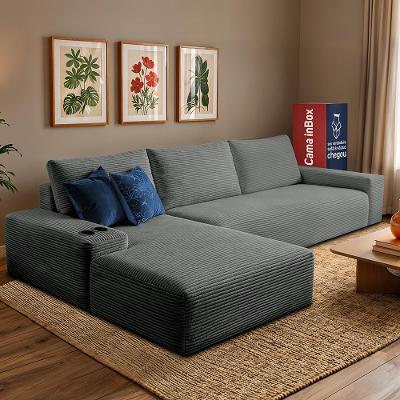 Sofá Modular Evo de 3 Lugares com Chaise Esq Two 2,70m Boost Tech em Velourê Cinza Escuro Cama inBox