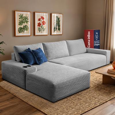 Sofá Modular Evo de 3 Lugares com Chaise Esq Two 2,70m Boost Tech em Velourê Cinza Claro Cama inBox