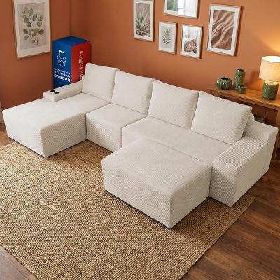 Sofá Evo 3,40m Molas Ensacadas com Apoio Chaise Lounge Esquerda Velourê  Bege Cama inBox