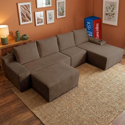 Sofá Modular Evo de 4 Lugares com apoio Chaise Dir Four 3,40m Boost Tech Velourê Marrom Cama inBox