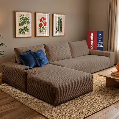 Sofá Modular Evo de 3 Lugares com Chaise Esq Two 2,70m Boost Tech em Velourê Marrom Cama inBox