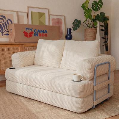 Sofá Cama Elo 1,88m Xpand Tech Tecido Velourê Bege Cama inBox