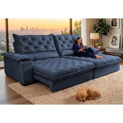 Sofá Retrátil e Reclinável 2,85m Stadium Molas Ensacadas Velupluma Azul Cama inBox