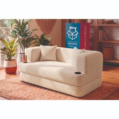 Sofá Cama Muna 1,88m Xpand Tech Tecido Bouclê Bege Claro Cama inBox