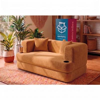 Sofá Cama Muna 1,50m Xpand Tech Tecido Bouclê Caramelo Cama inBox