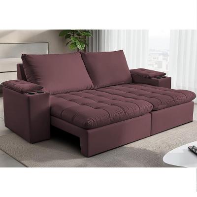 Sofá Retrátil e Reclinável 2,30m Milano com Porta Copos Velupluma Vinho Cama inBox