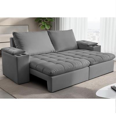 Sofá Retrátil e Reclinável 2,30m Milano com Porta Copos Velupluma Cinza Cama inBox