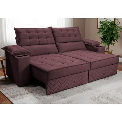 Sofá Retrátil e Reclinável 2,40m Verona. com Porta Copos Velupluma Cama inBox