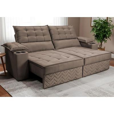 Sofá Retrátil e Reclinável 2,40m Verona. com Porta Copos Velupluma Cama inBox