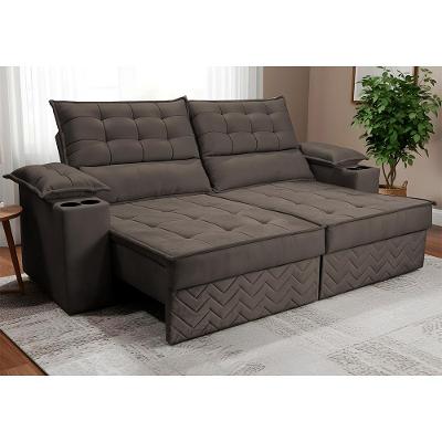 Sofá Retrátil e Reclinável 2,10m Verona. com Porta Copos Velupluma Cama inBox