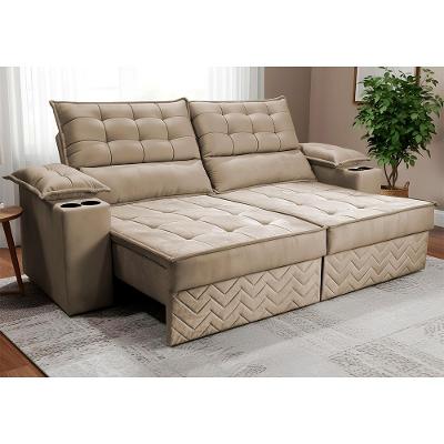 Sofá Retrátil e Reclinável 2,10m Verona. com Porta Copos Velupluma Cama inBox