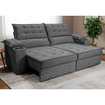 Sofá Retrátil e Reclinável 2,10m Verona. com Porta Copos Velupluma Cama inBox