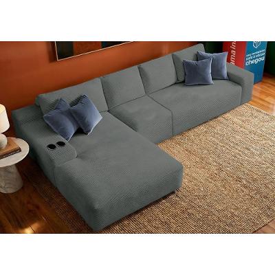 Sofá Evo. 3,40m Molas Ensacadas com Chaise Lounge Esquerda Velourê Cama inBox