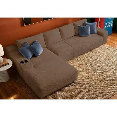 Sofá Evo. 3,40m Molas Ensacadas com Chaise Lounge Esquerda Velourê Cama inBox
